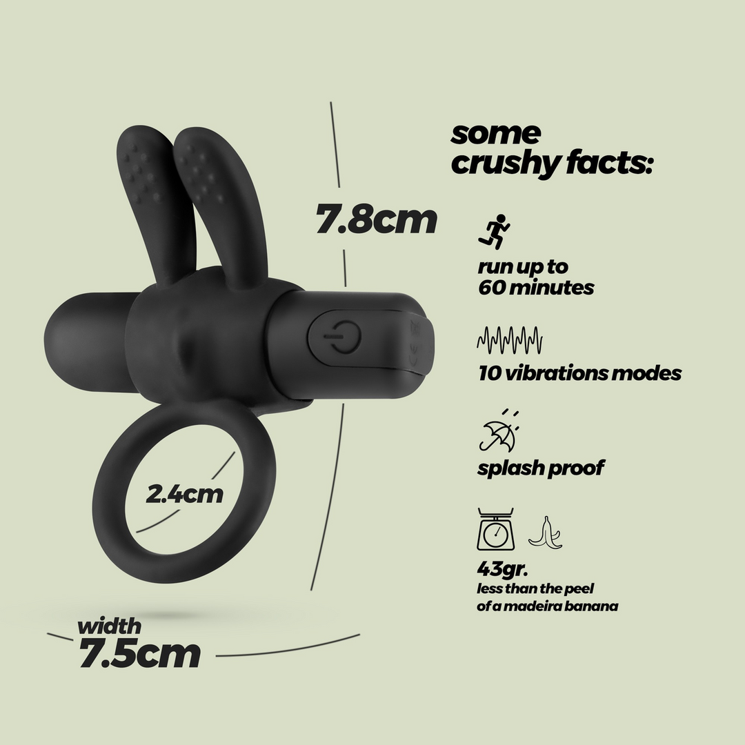 Crushious Wonka - Cockring met Oplaadbare Vibrerende Bullet - Zwart (7403254158955)