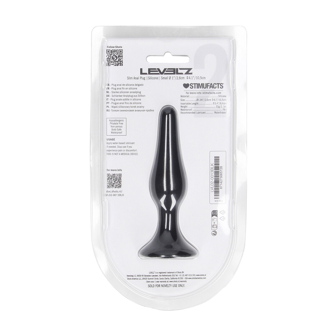 Levelz by shots Slim Silicone Anale Plug - S - Zwart (8714273065728)