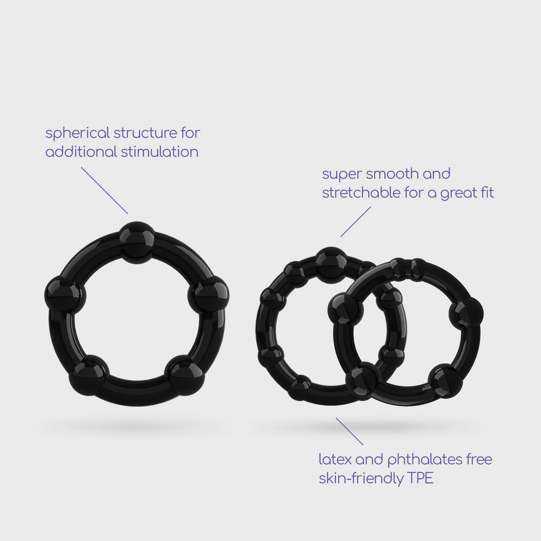 Crushious Triple Bead - Cockring Set - Zwart (799632354734)