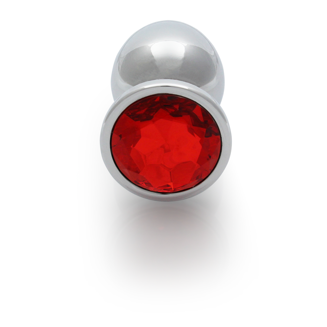 Ouch! by shots Ronde Gem Butt Plug - Groot - Zilver/Ruby Rood (8714273533616)