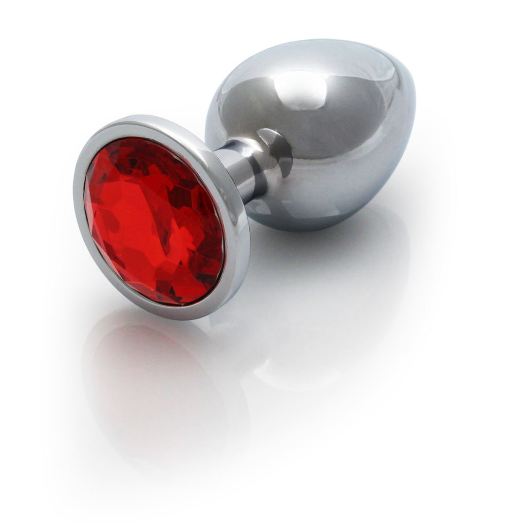 Ouch! by shots Ronde Gem Butt Plug - Groot - Zilver/Ruby Rood (8714273533616)