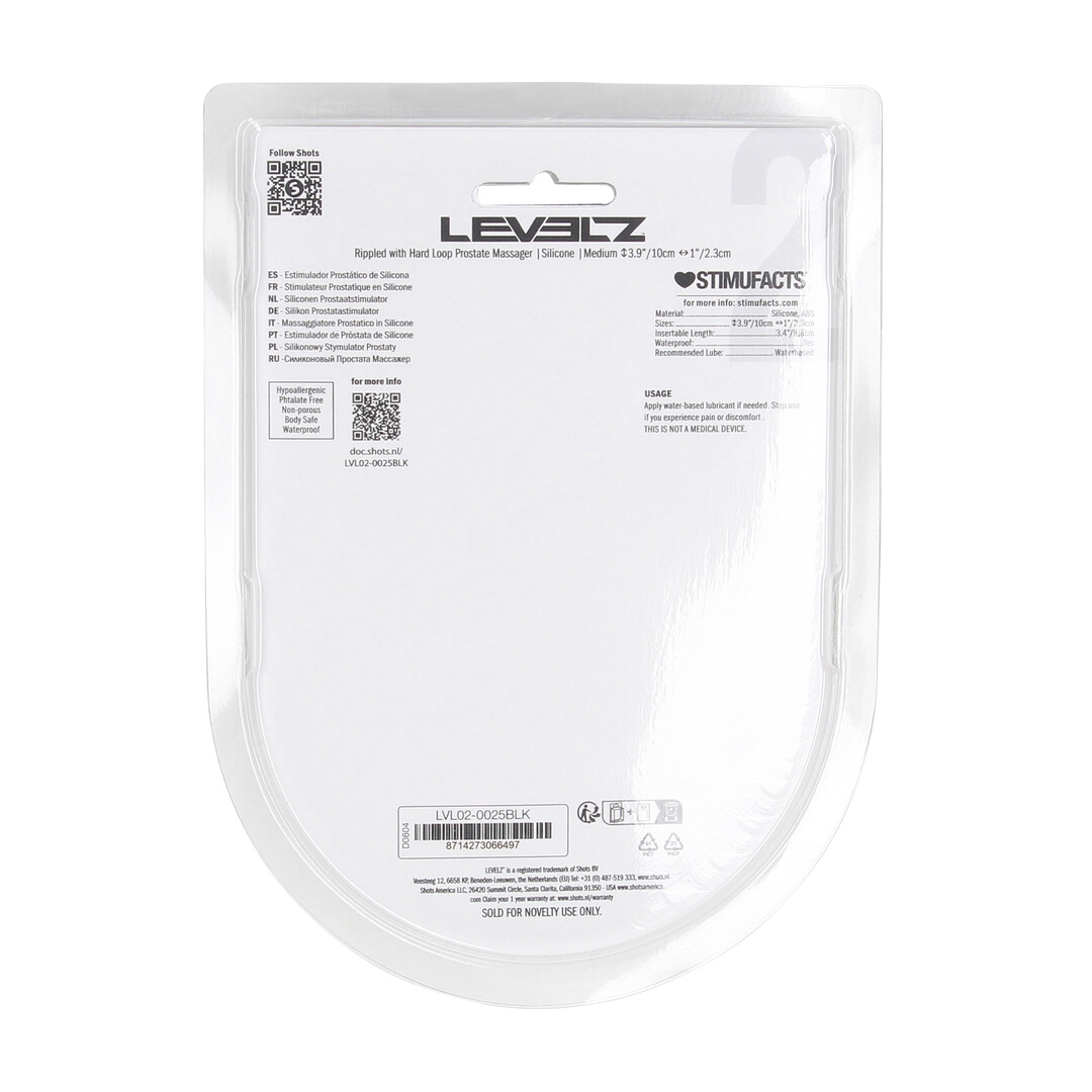 Levelz by shots Geribbelde Hard Loop Silicone Prostaat Massager - M - Zwart (8714273066497)