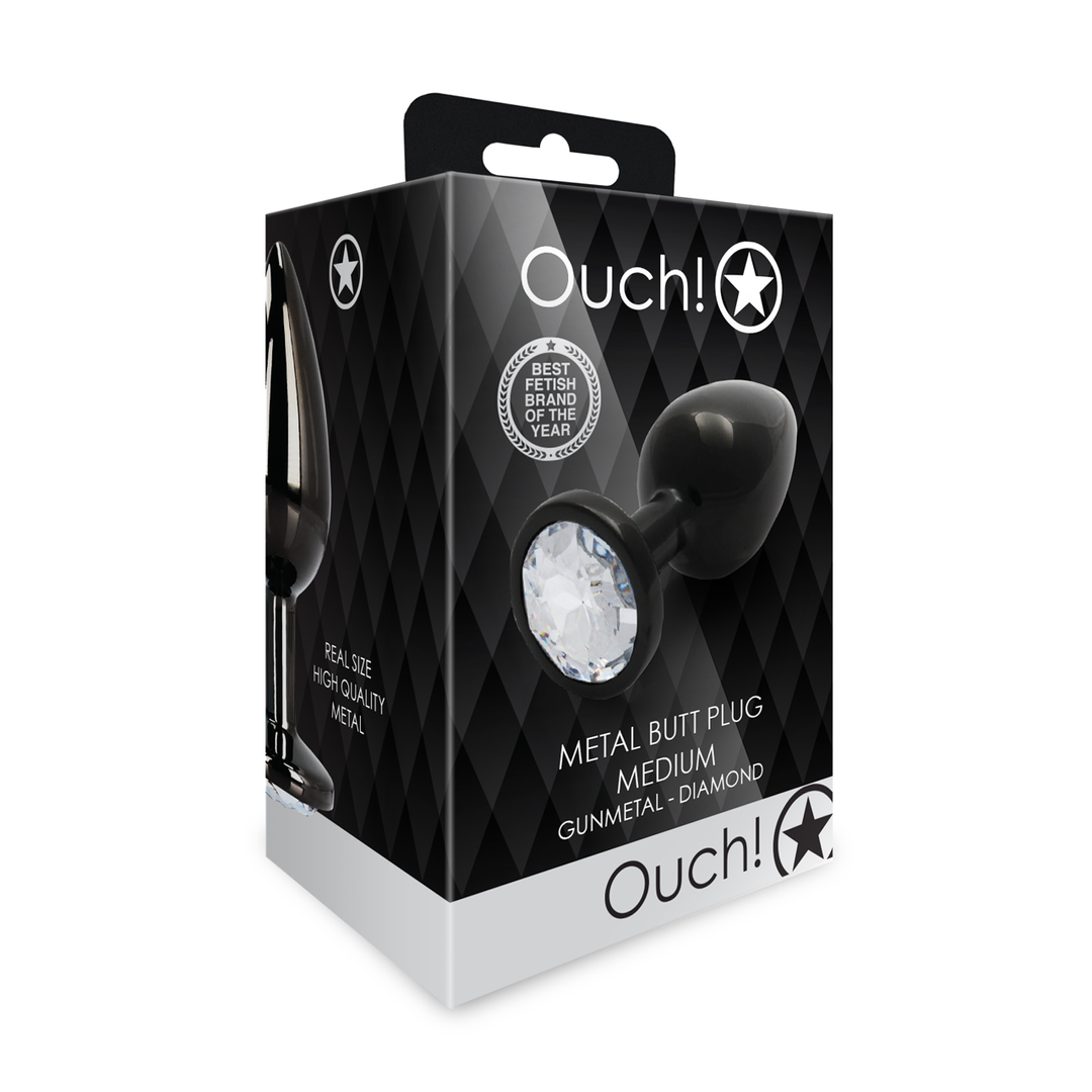 Ouch! by shots Ronde Gem Butt Plug - Medium - Gunmetal/Diamond (8714273493200)