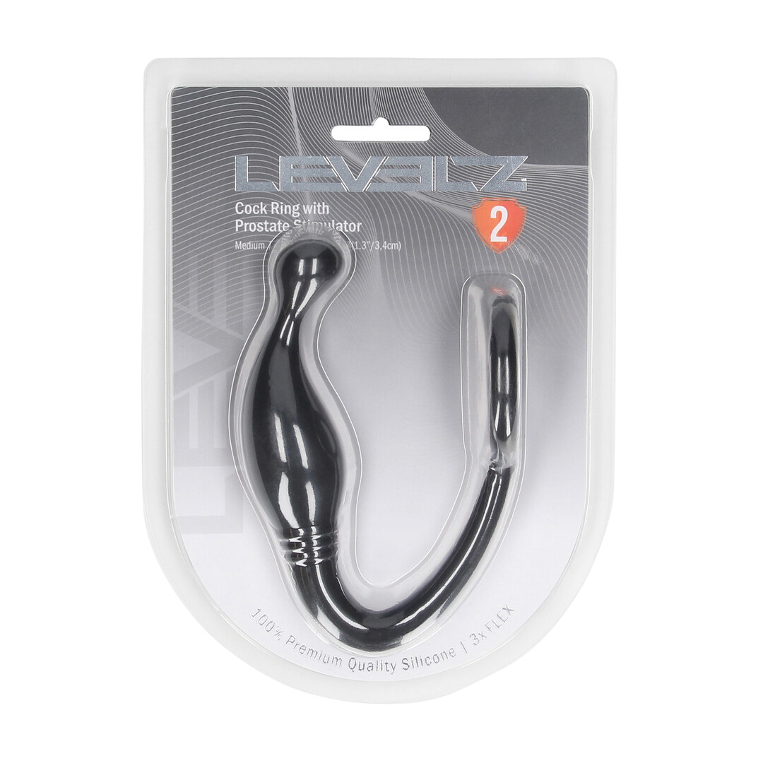 Levelz by shots Siliconen Cockring met Prostaatstimulator - M - Zwart (8714273064462)