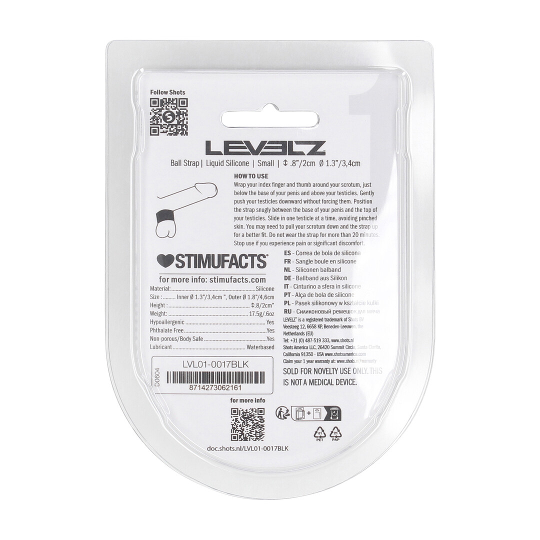 Levelz by shots Vloeibare Silicoen Balriem - S - 34mm - Zwart (8714273062161)