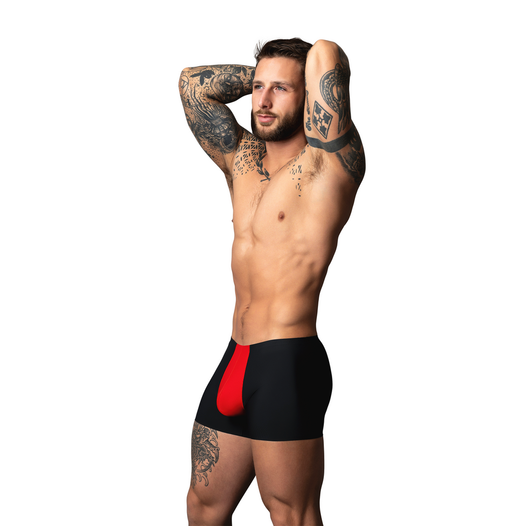 Male power Pouch Short - S - Zwart/Rood (845830094887)