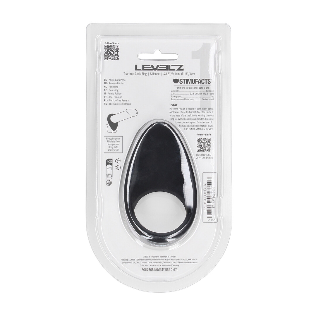 Levelz by shots Druppelvormige Siliconen Cockring - Zwart (8714273063601)