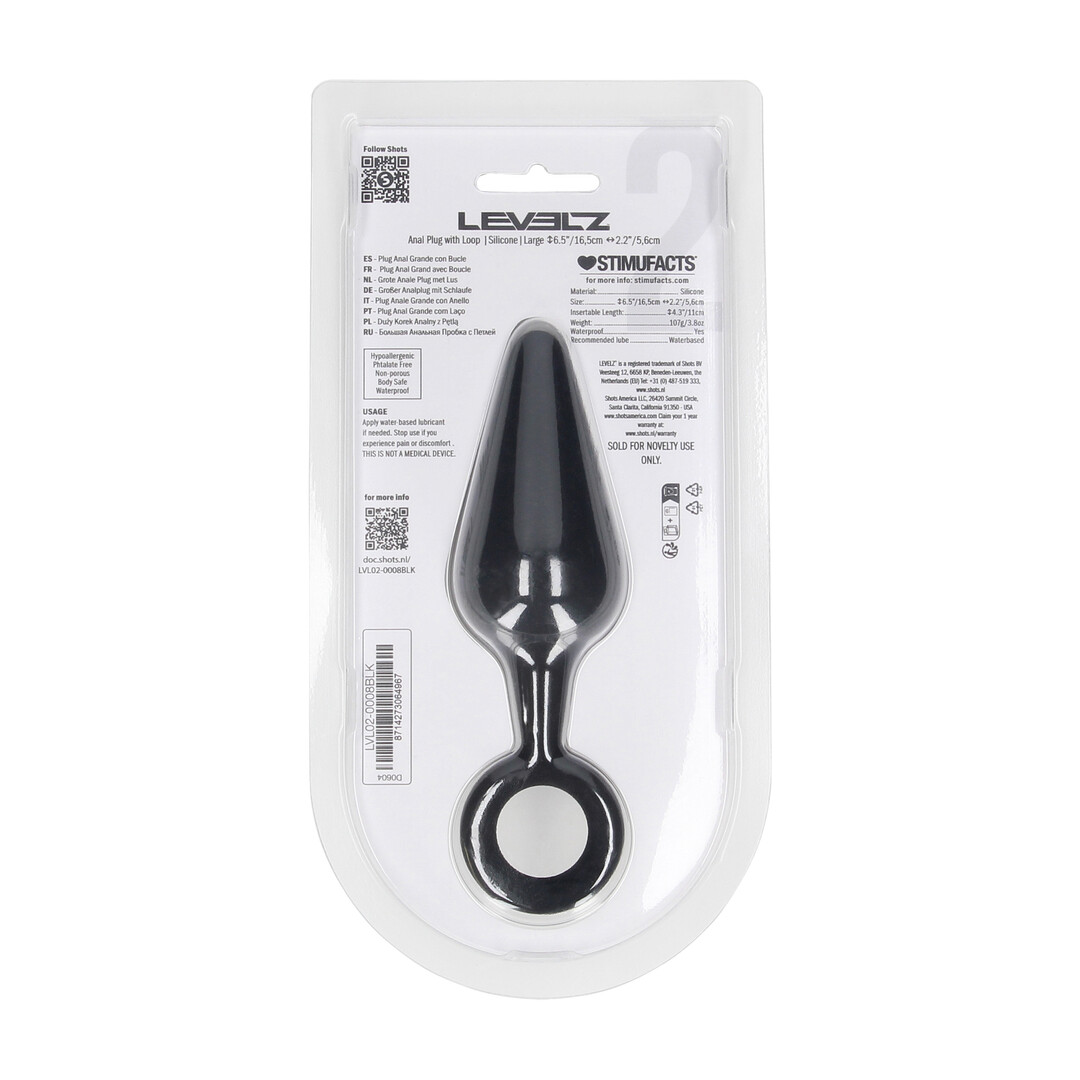 Levelz by shots Siliconen Anale Plug met Lus - L - Zwart (8714273064967)