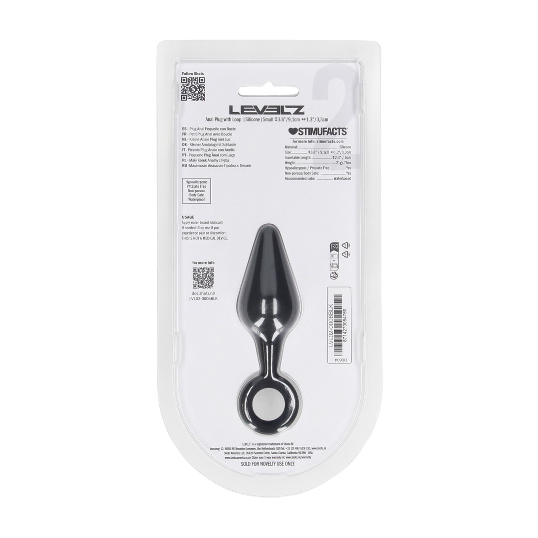 Levelz by shots Siliconen Anale Plug met Luss - S - Zwart (8714273064769)