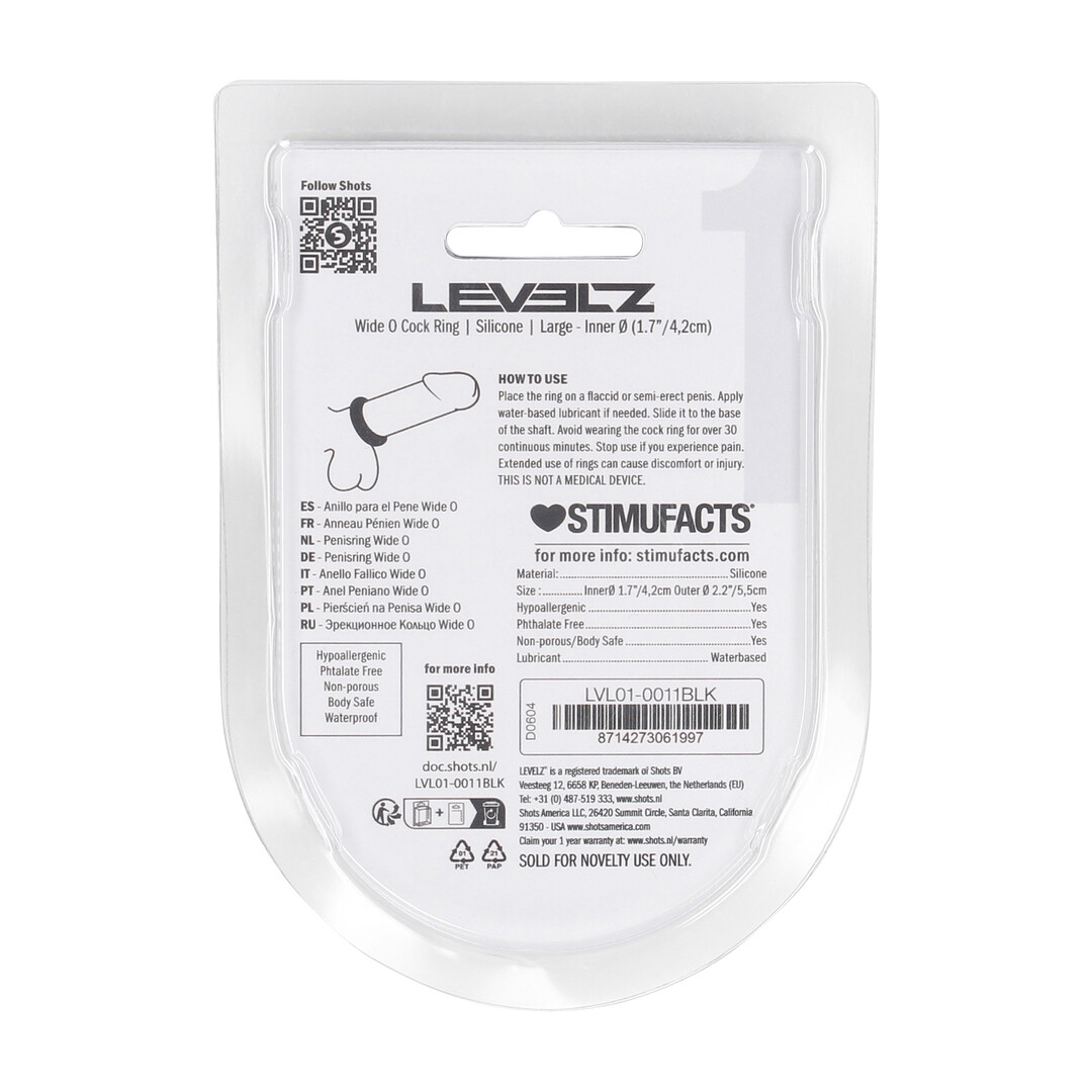 Levelz by shots Wide O Silicone Cockring - L - 42mm - Zwart (8714273061997)