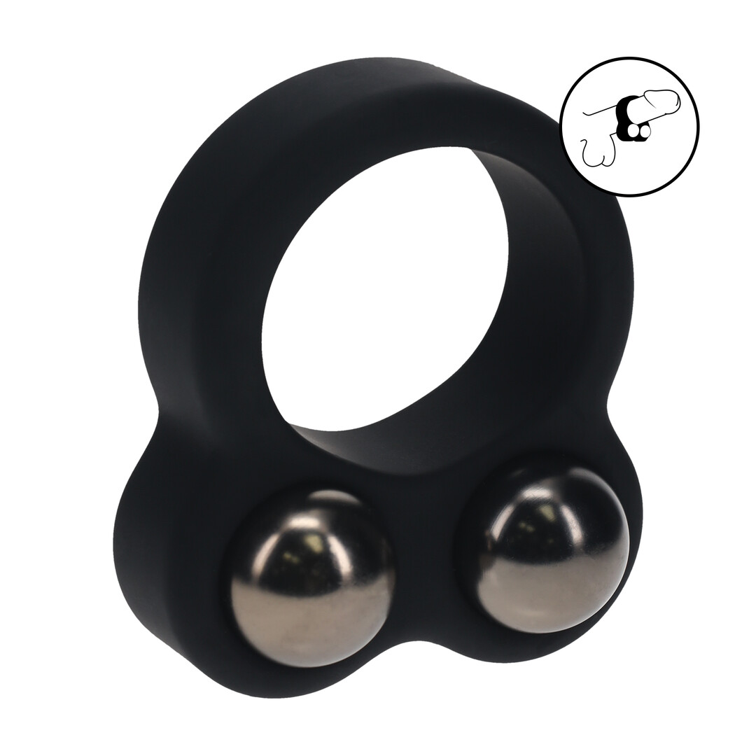 Levelz by shots Vloeibare Siliconen Dubbel Gewogen Bal Cockring - Zwart (8714273063892)