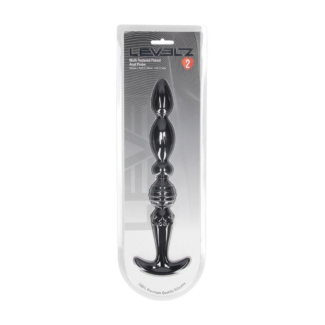 Levelz by shots Multi Textured Silicone Flared Anale Probe - Zwart (8714273066794)