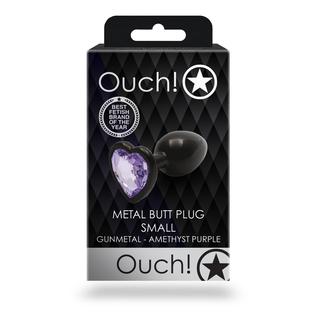 Ouch! by shots Heart Gem Butt Plug - Klein - Gunmetal/Amethyst Paars (8714273493347)