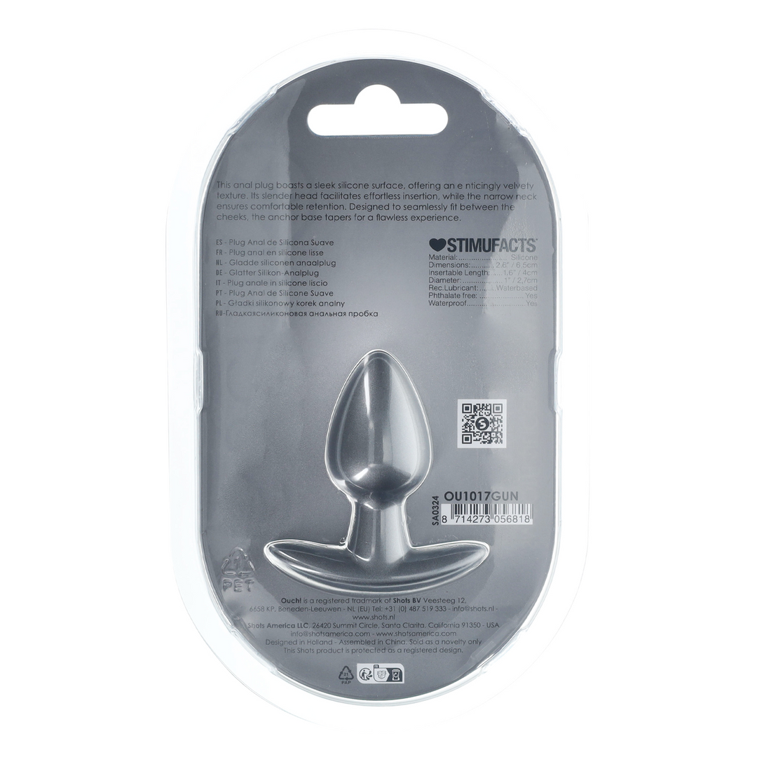 Ouch! by shots Zachte Siliconen Anale Plug - Klein - 2,6 / 6,5 cm - Gunmetal (8714273056818)