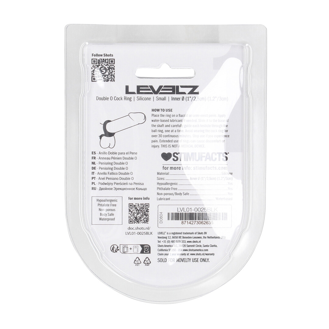 Levelz by shots Double O Siliconen Cockring - S - Zwart (8714273062635)