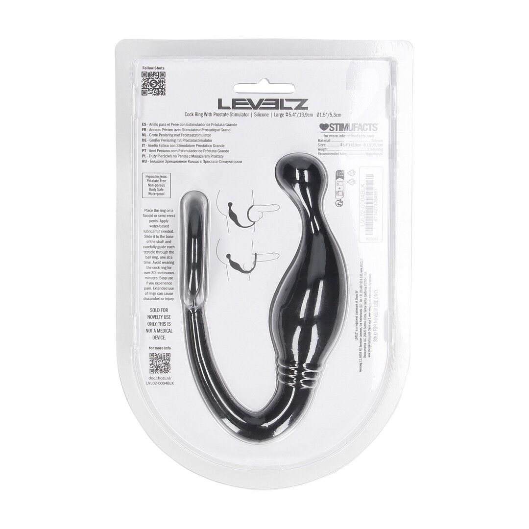 Levelz by shots Siliconen Cockring met Prostaatstimulator - L - Zwart (8714273064561)