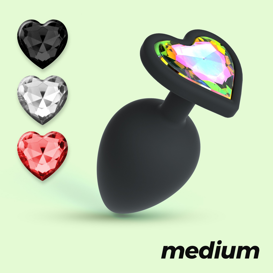Crushious Cuore - Anale Plug met Vier Verwisselbare Edelstenen - Medium - Zwart (7403254158474)
