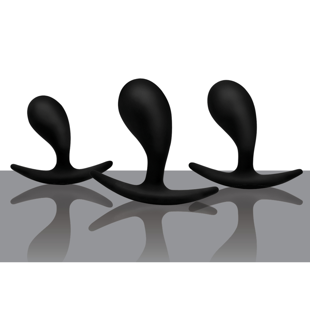 Xr brands Dark Droplets - 3-delige Gebogen Anale Trainer Set - Zwart (848518036674)