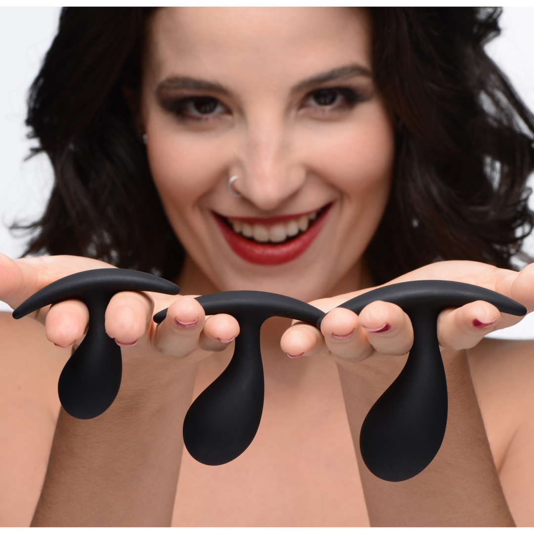 Xr brands Dark Droplets - 3-delige Gebogen Anale Trainer Set - Zwart (848518036674)