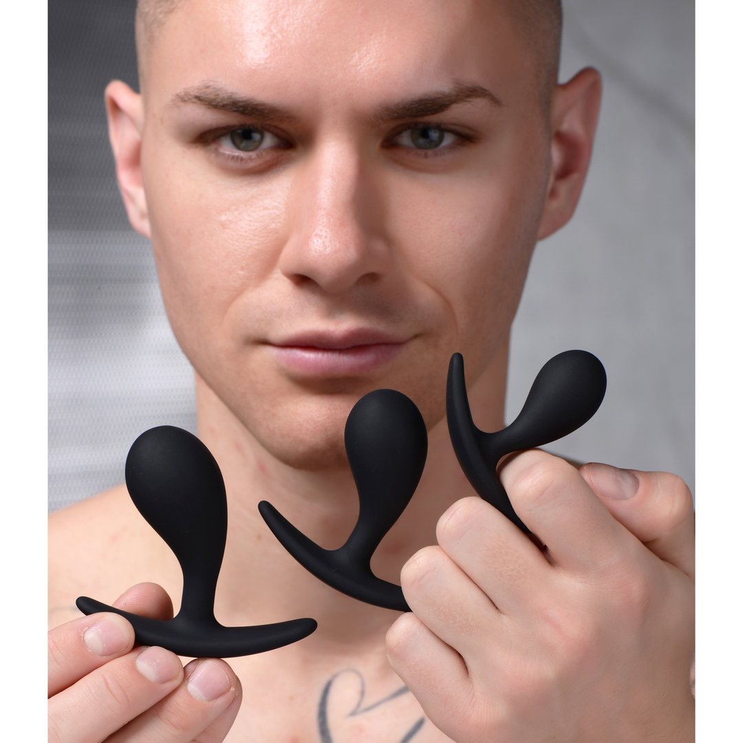 Xr brands Dark Droplets - 3-delige Gebogen Anale Trainer Set - Zwart (848518036674)