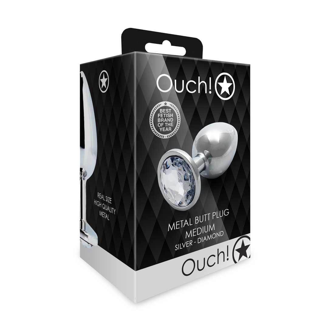 Ouch! by shots Ronde Gem Butt Plug - Medium - Zilver/Diamant (8714273533630)