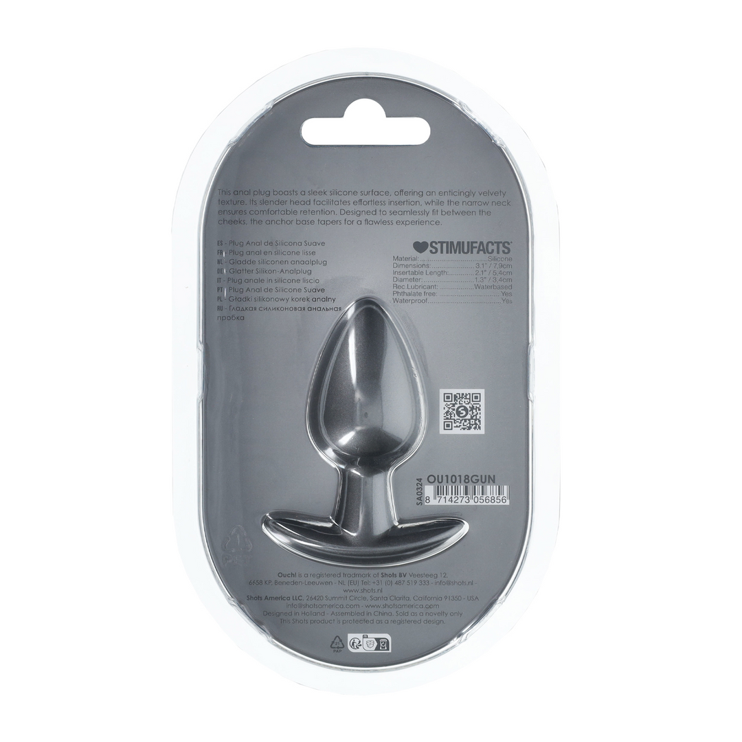 Ouch! by shots Zachte Siliconen Anale Plug - Medium - 3,1 / 7,9 cm - Gunmetal (8714273056856)