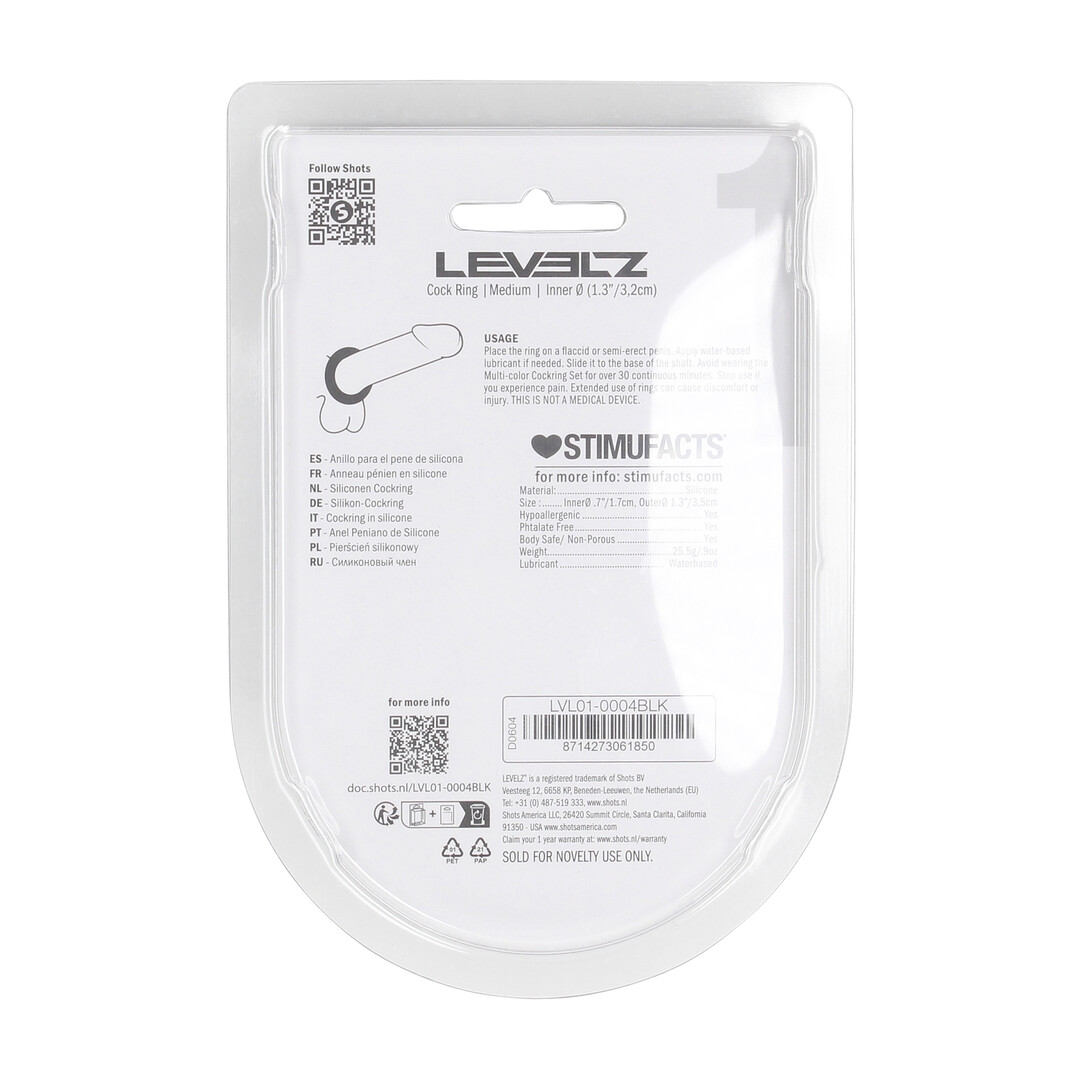 Levelz by shots Vloeibare Siliconen Cockring - M - Zwart (8714273061850)