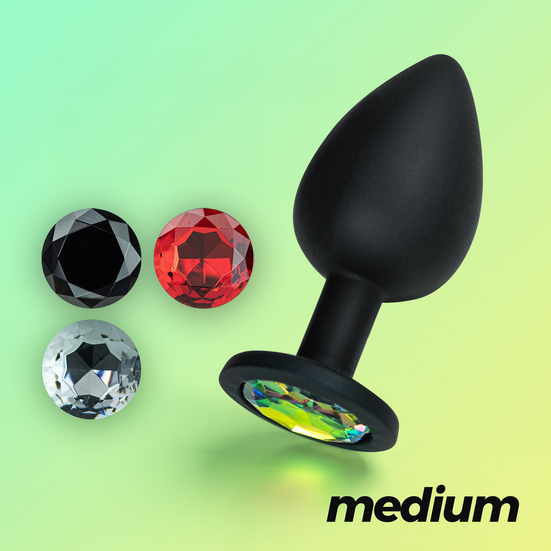 Crushious Camileo - Anale Plug met Vier Verwisselbare Edelstenen - Medium - Zwart (7403254158573)