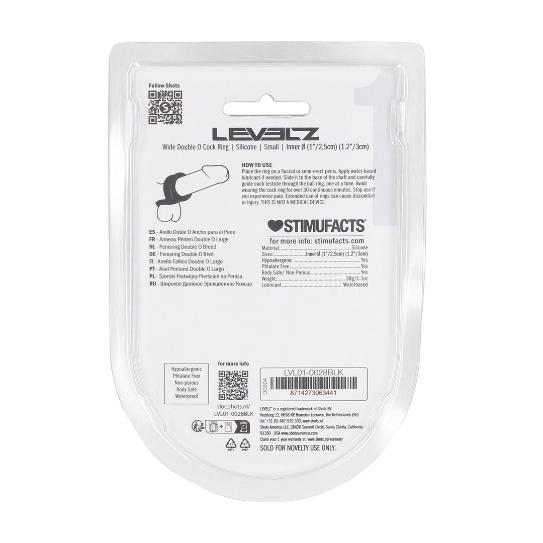 Levelz by shots Brede Dubbele O Siliconen Cockring - S - Zwart (8714273063441)