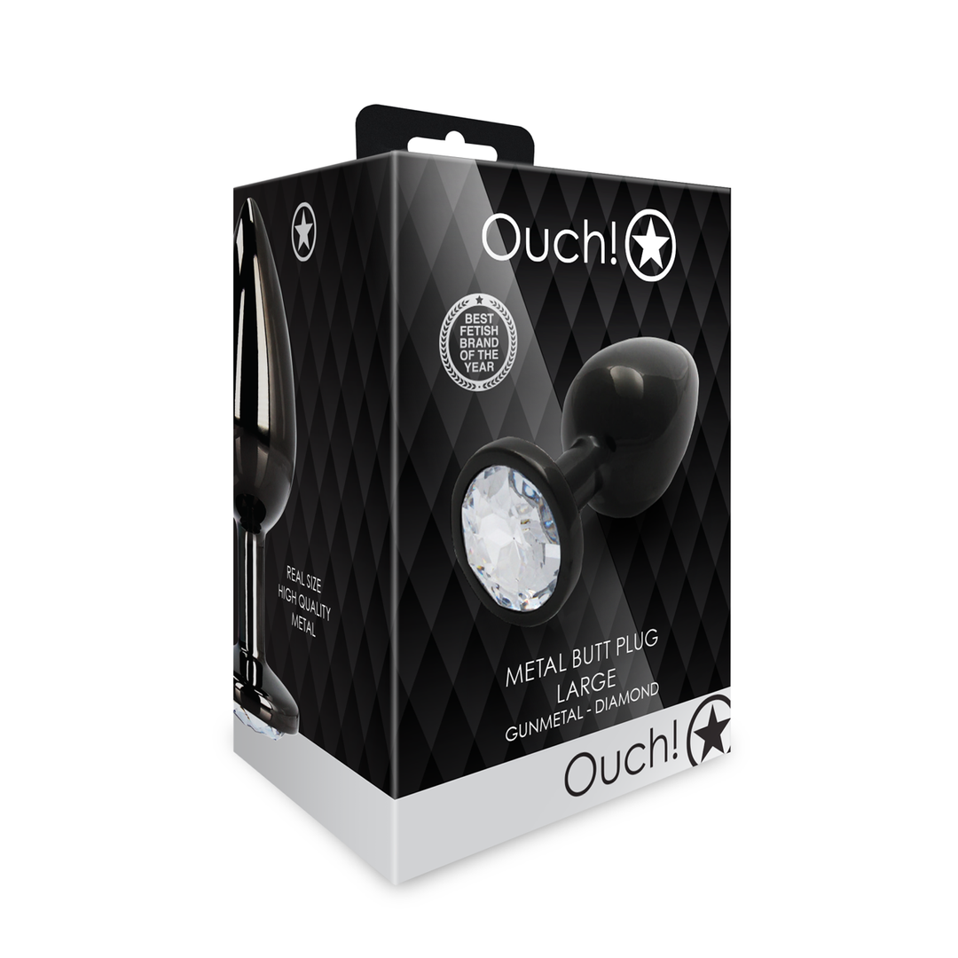 Ouch! by shots Ronde Edelsteen Butt Plug - Groot - Gunmetal/Diamant (8714273493279)