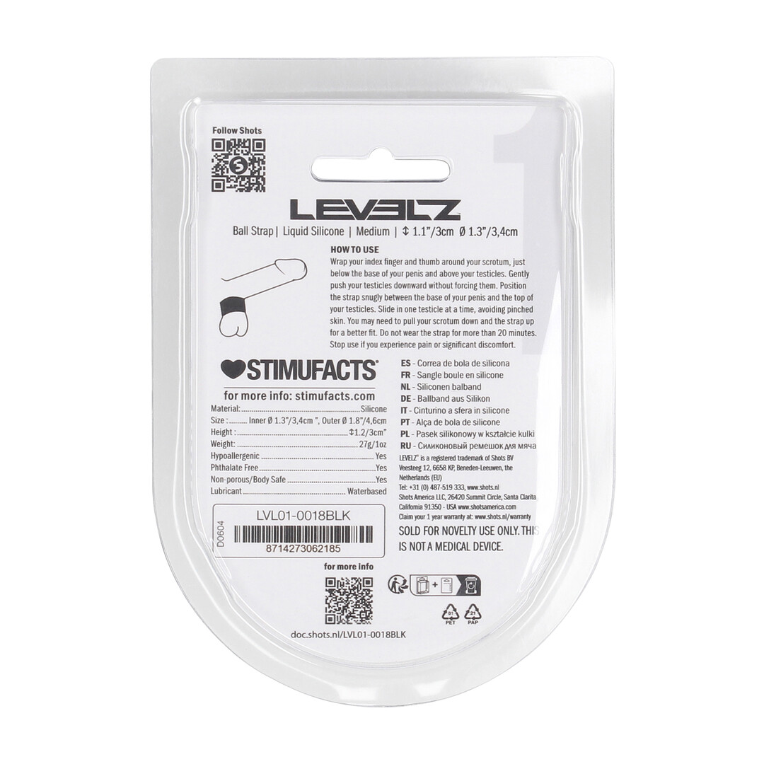 Levelz by shots Vloeibare Silicoen Balriem - M - 34mm - Zwart (8714273062185)