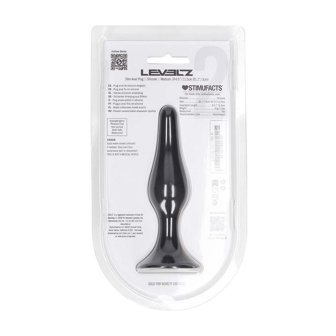 Levelz by shots Slanke Siliconen Anale Plug - M - Zwart (8714273065742)