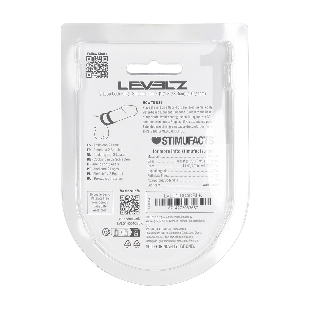 Levelz by shots 2 Loop Siliconen Cockring - Zwart (8714273063687)