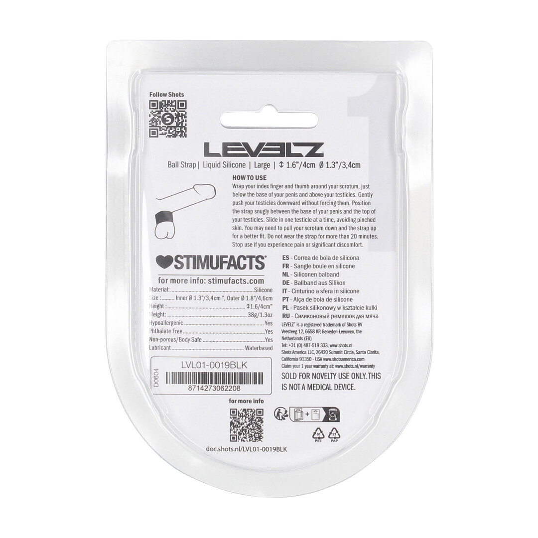 Levelz by shots Vloeibare Siliconen Balriem - L - 34mm - Zwart (8714273062208)