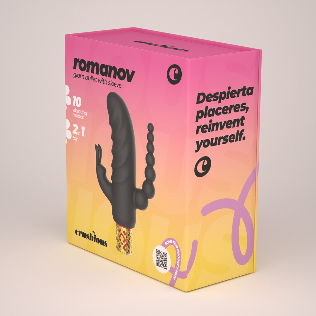 Crushious Romanov - Classic Vibrator with Removable Silicone Sleeve - Black/Golden (7403254162082)