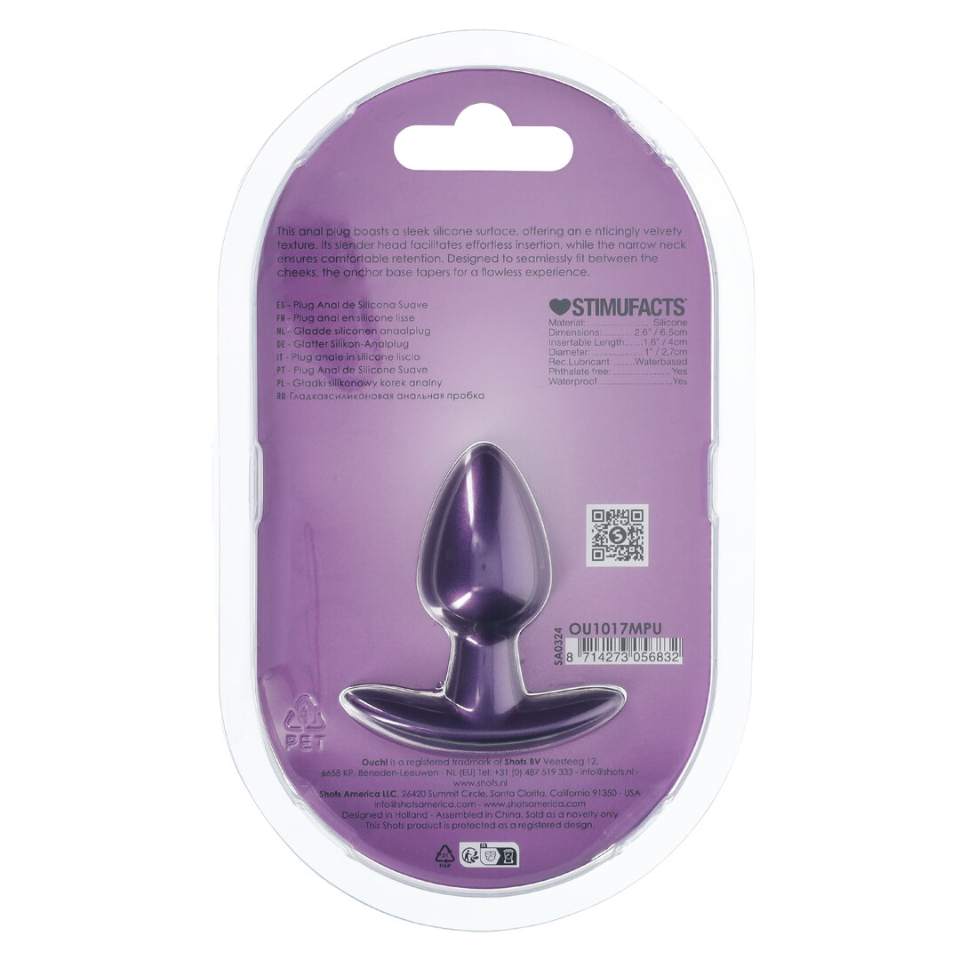 Ouch! by shots Zachte Silicone Anale Plug - Klein - 6,5 cm - Metallic Paars (8714273056832)