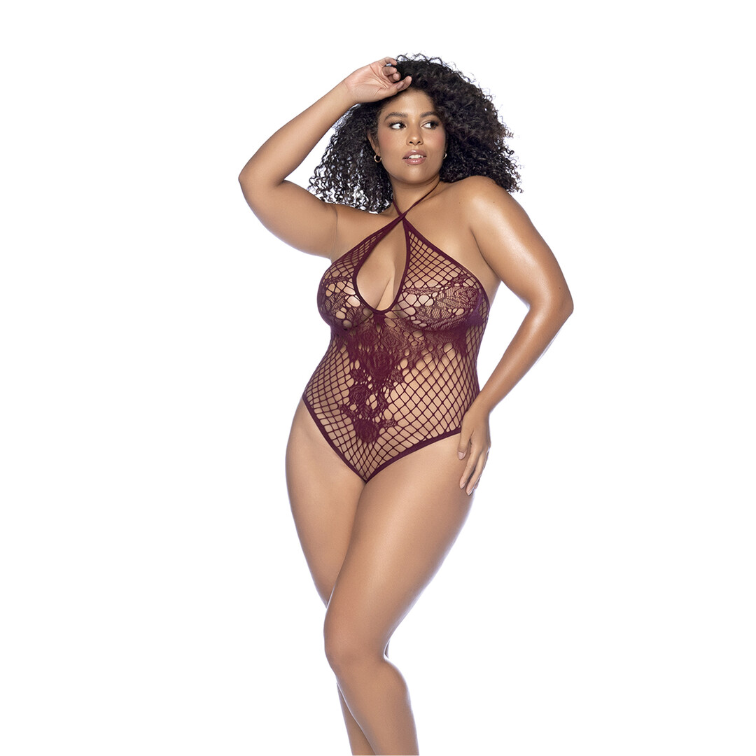 Mapalé Bloemen Visnet Bodysuit - Koning Maat - Kers (190602203807)
