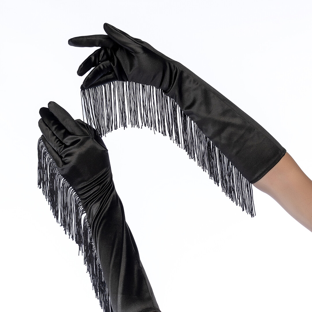 Mapalé Satin Franje Opera Handschoenen - Één Maat - Zwart (190602299022)