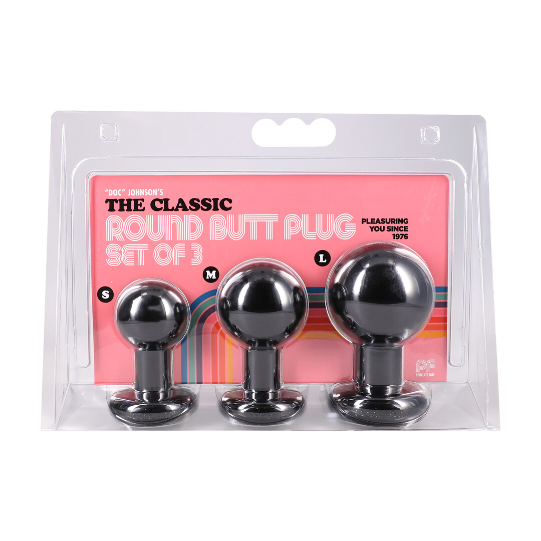 Doc johnson The Classic - Round Butt Plug - 3 Piece Set - Black (782421105600)