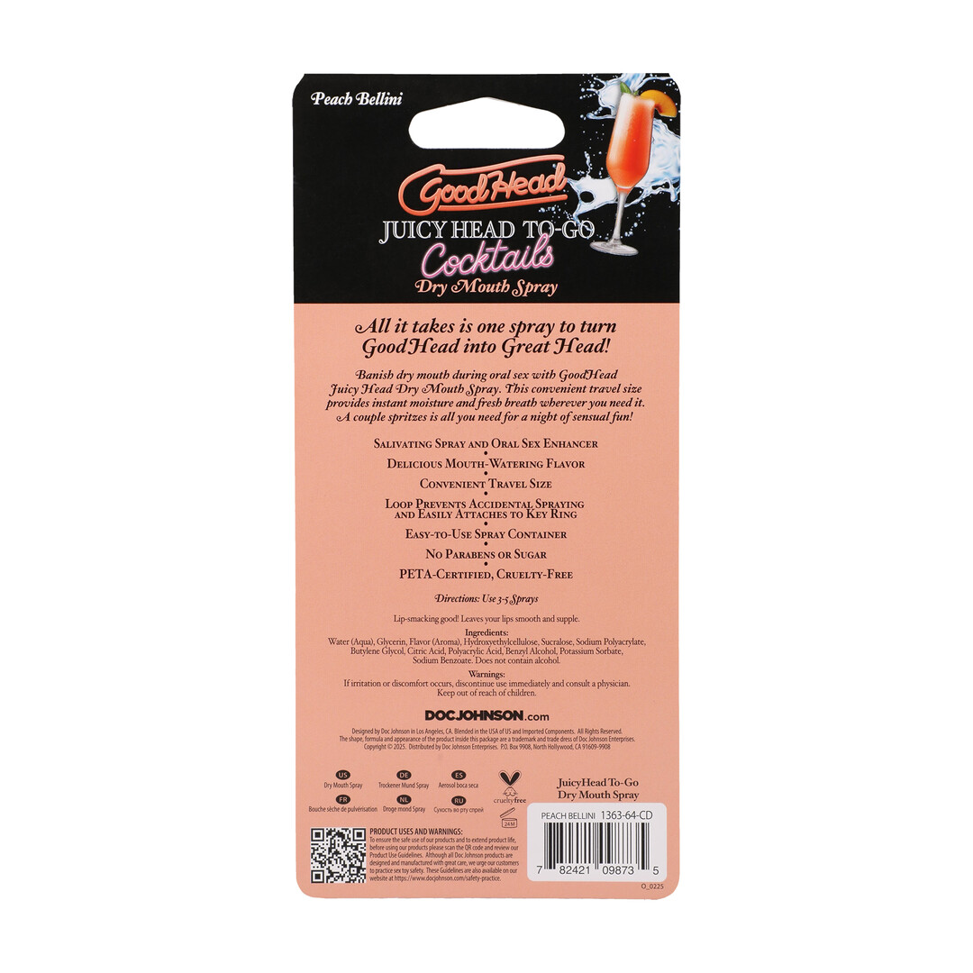 Doc johnson Juicy Head - Cocktails - Dry Mouth Spray To-Go - Peach Bellini - 0.3 fl oz / 9 ml (782421098735)