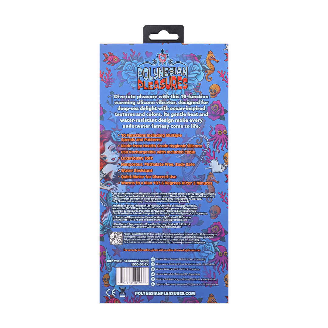 Doc johnson Into The C - Seahorse Siren - Warming Waved Rabbit Vibrator - Maui Blue (782421101992)
