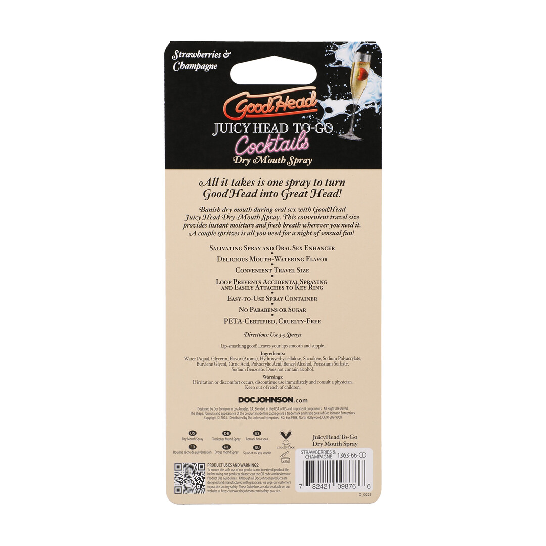 Doc johnson Juicy Head - Cocktails - Dry Mouth Spray To-Go - Strawberries and Champagne - 0.3 fl oz / 9 ml (782421098766)