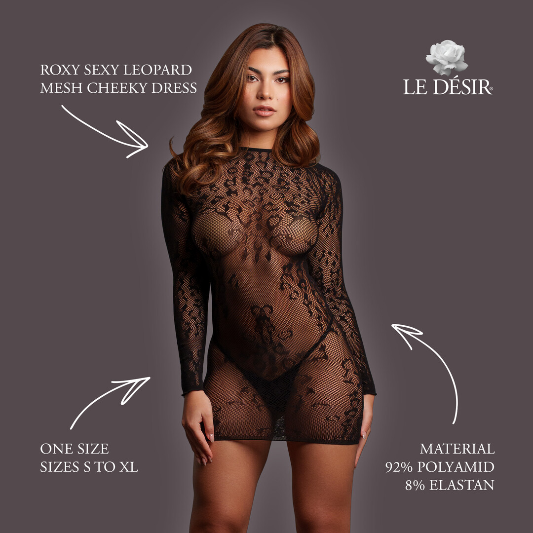 Le désir by shots Roxy - Sexy Leopard Mesh Cheeky Dress - One Size - Black (8714273020840)