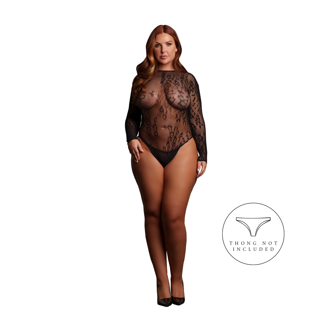 Le désir by shots Roxy - Sexy Leopard Mesh Crotchless Bodysuit - Queen Size - Black (8714273020833)
