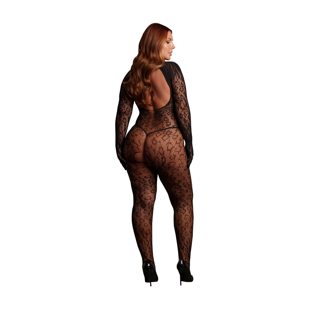 Le désir by shots Roxy - Leopard Open Knit Cat Suit - Queen Size - Black (8714273020956)