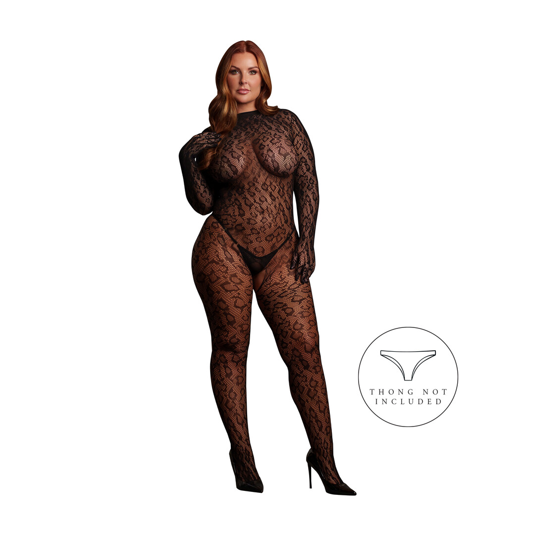 Le désir by shots Roxy - Leopard Open Knit Cat Suit - Queen Size - Black (8714273020956)