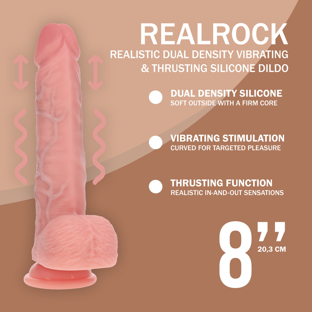 Realrock by shots Dual Density Silicone Realistic Vibrating Thrusting Dildo with Balls - 8 / 20,3 cm - Flesh (8714273029591)