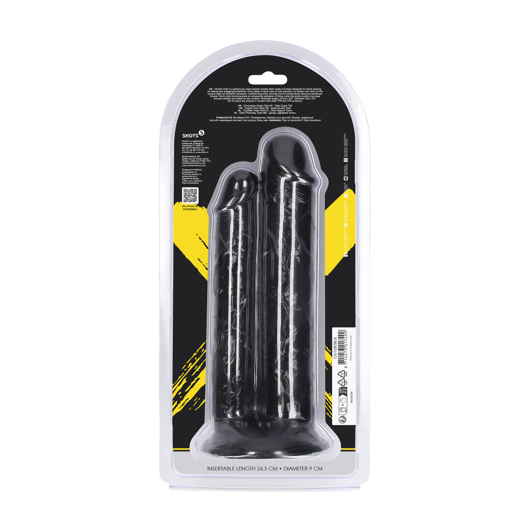 Ouch! by shots Double Titan - Realistic Double Dildo - 24,5 cm - Black (8714273017499)