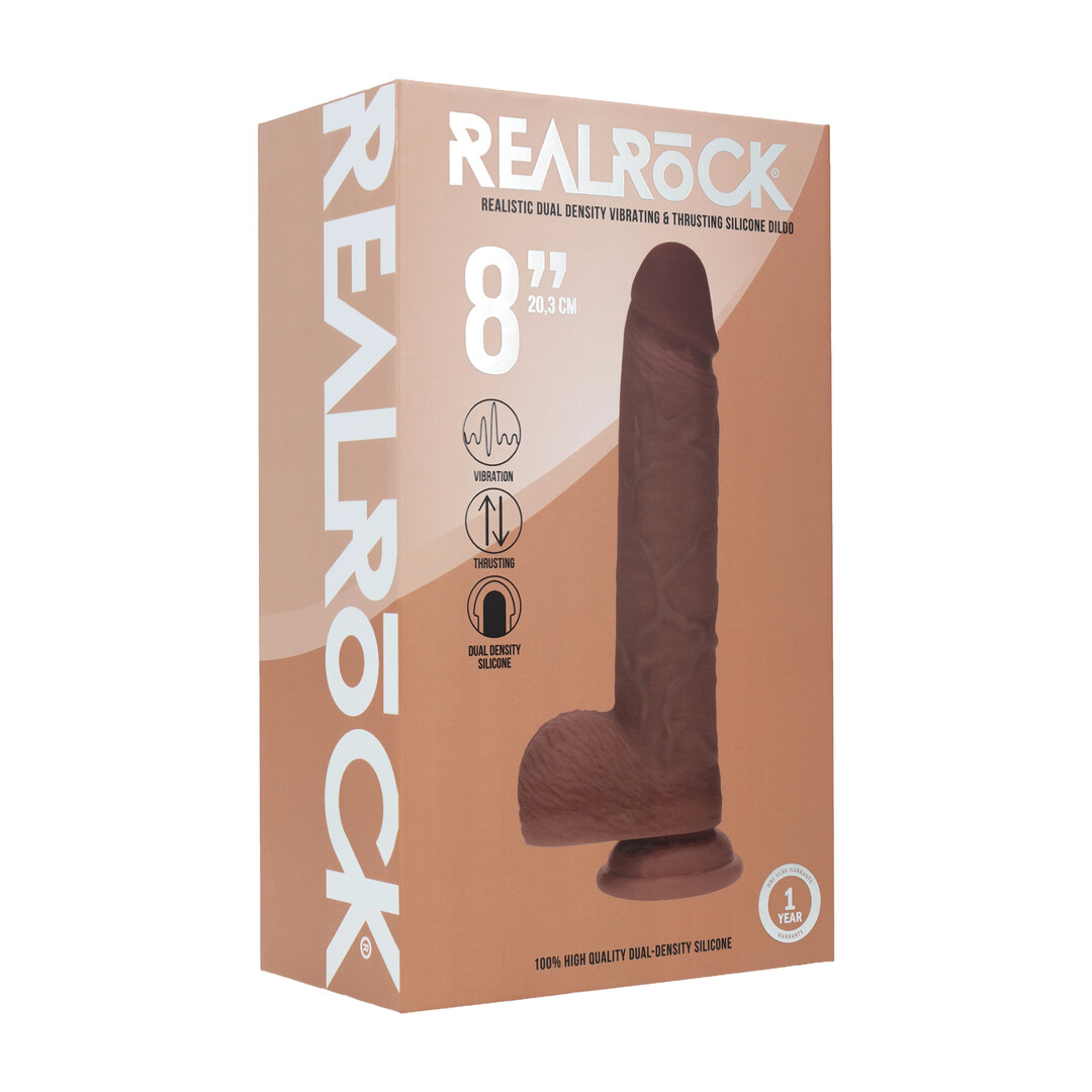 Realrock by shots Dual Density Silicone Realistic Vibrating Thrusting Dildo with Balls - 8 / 20,3 cm - Brown (8714273029584)
