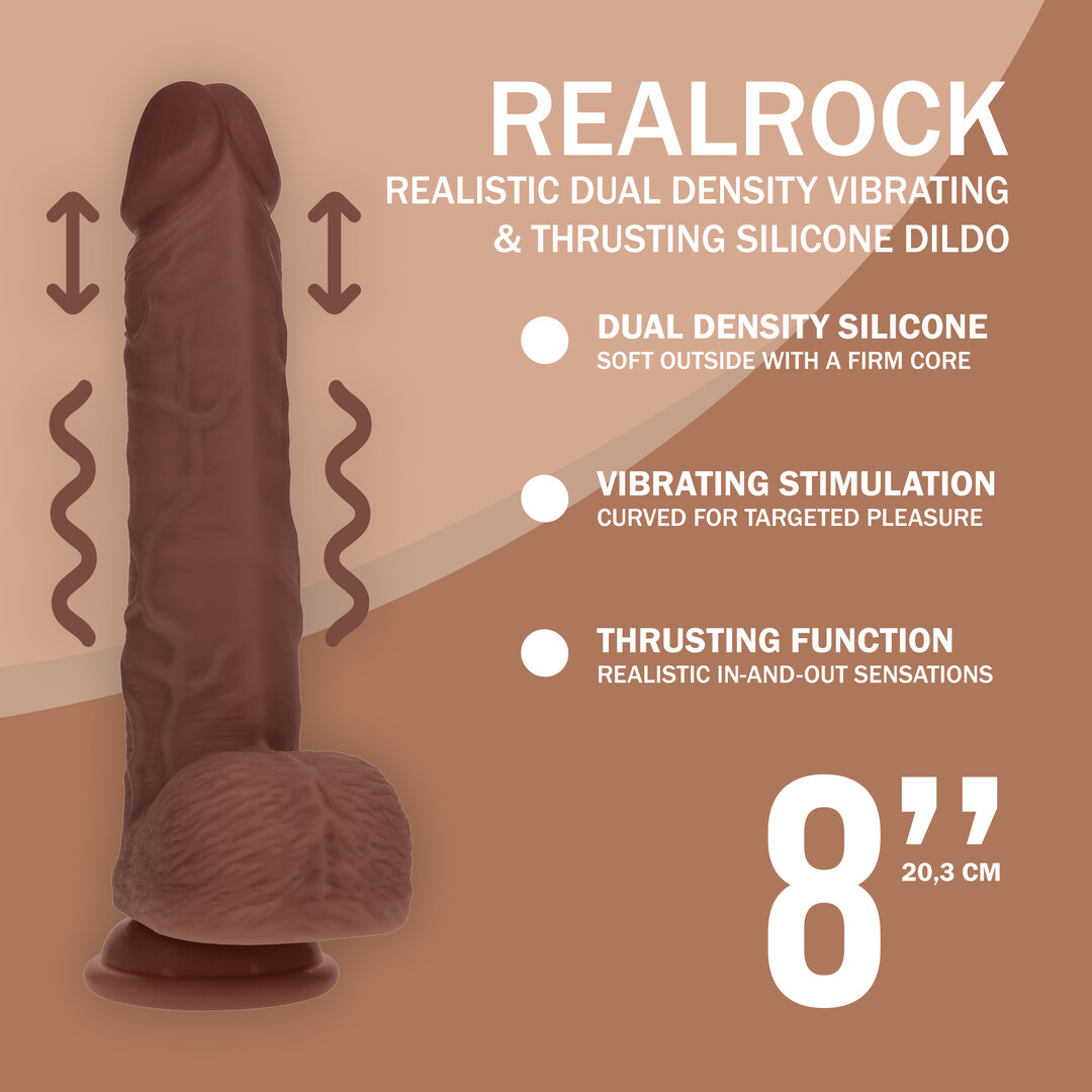 Realrock by shots Dual Density Silicone Realistic Vibrating Thrusting Dildo with Balls - 8 / 20,3 cm - Brown (8714273029584)